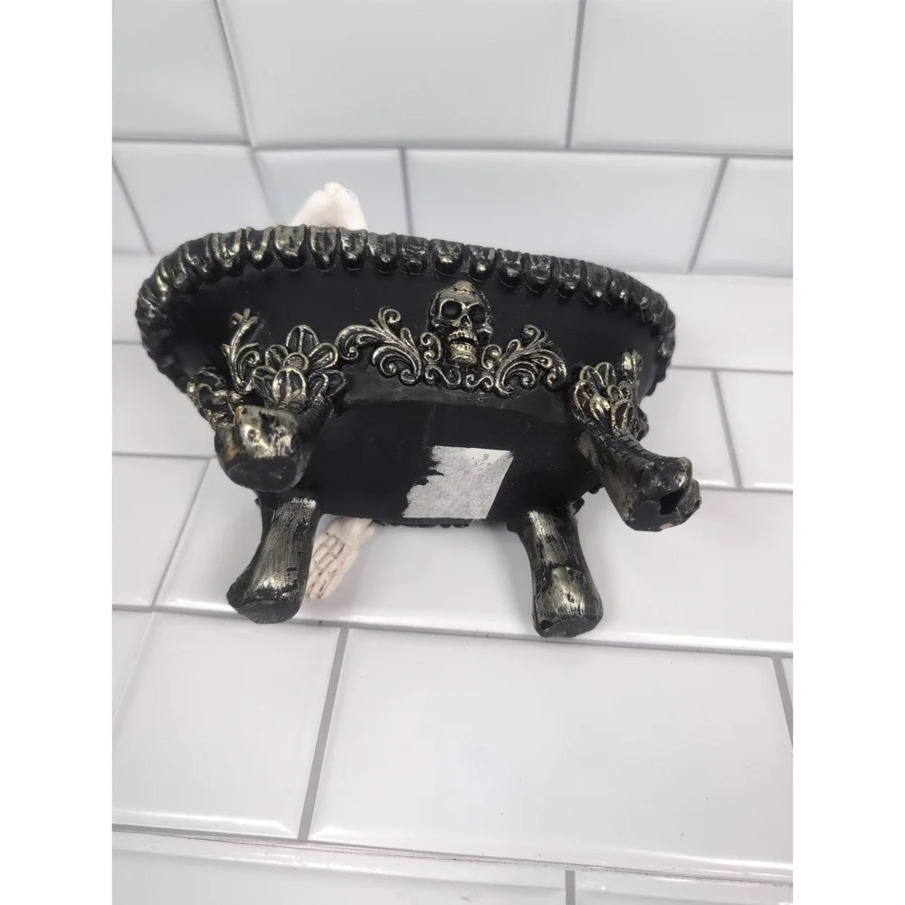 Skeleton figurine In Claw foot Tub Halloween Decor Skull Roses